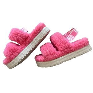 Ugg Oh Fluffita Pink Blossom Slingback Platform Slippers Shoes Women’s Size 7